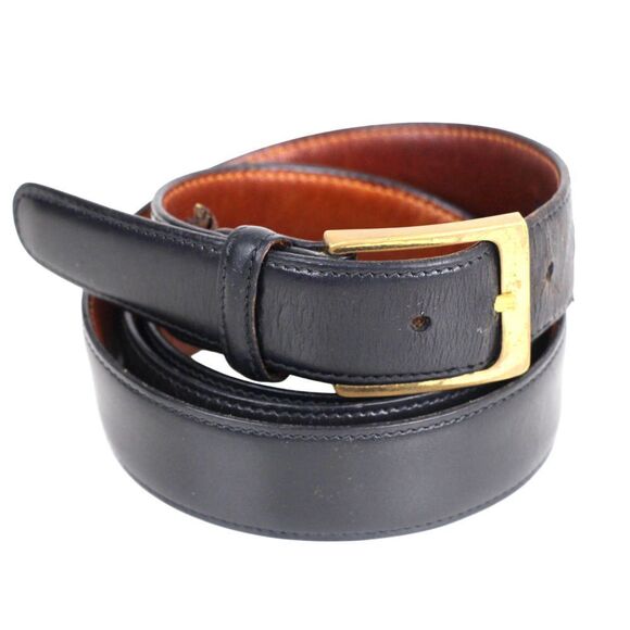 Trafalgar BLACK GENUINE LEATHER 1 1/8"Wd STITCH CASUAL DRESS BELT Size 42 (A43 - Picture 2 of 13